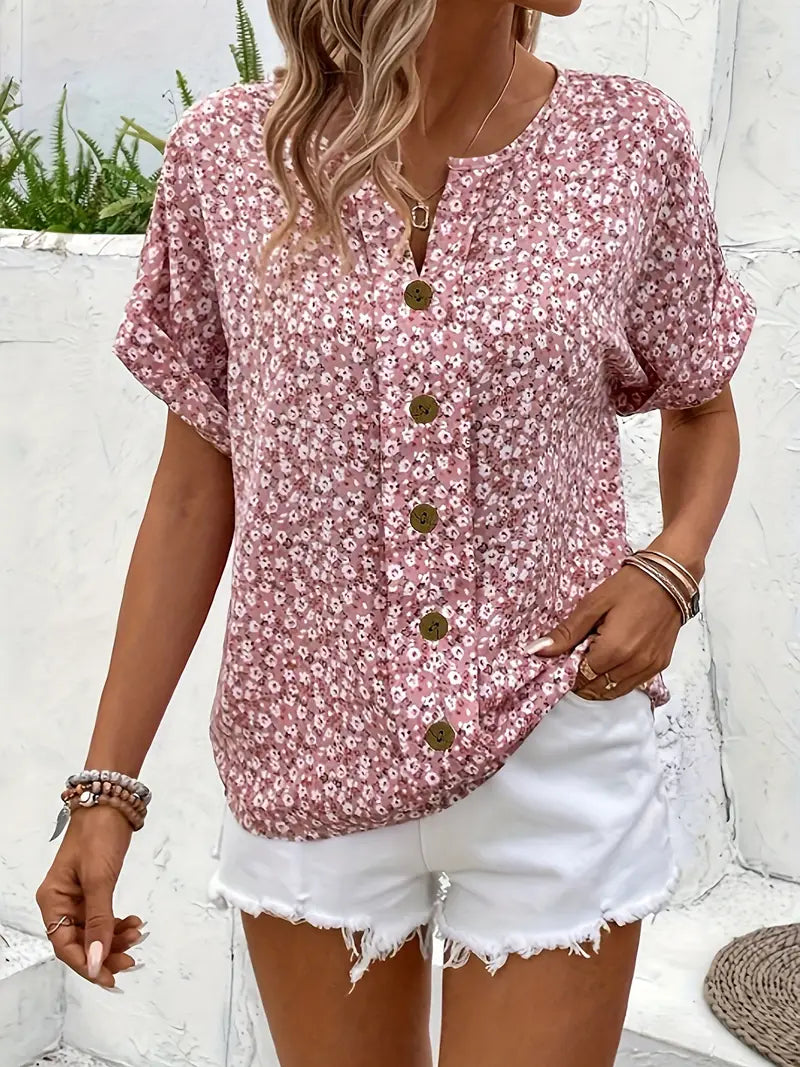 Sienna | Women's Floral Print Buttoned Short Sleeve Casual Blouse