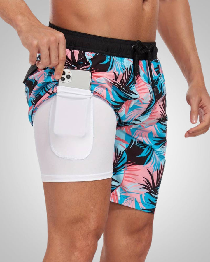 Hanery | Men's Sporty Slim-Fit Swim Trunks with Inner Shorts