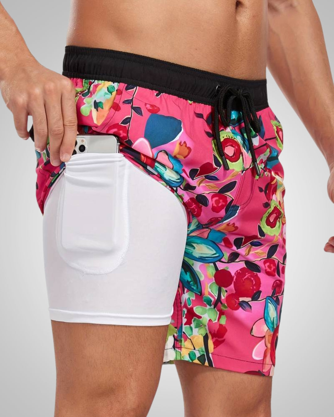 Hanery | Men's Sporty Slim-Fit Swim Trunks with Inner Shorts