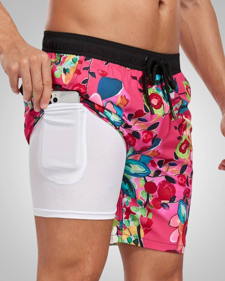 Hanery | Men's Sporty Slim-Fit Swim Trunks with Inner Shorts