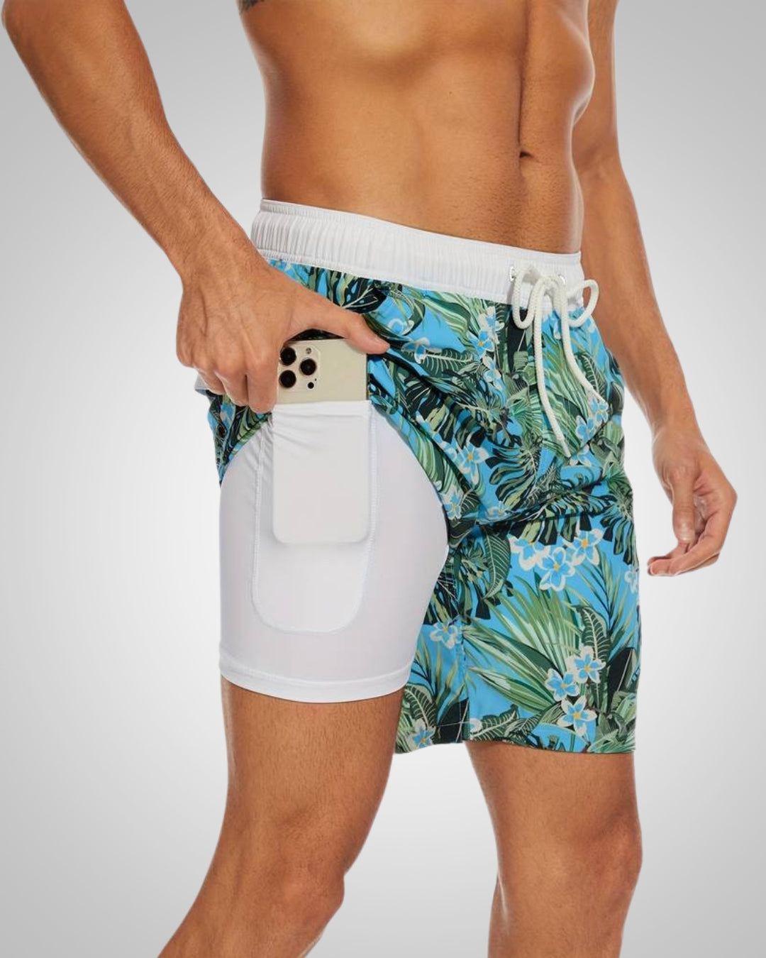Hanery | Men's Sporty Slim-Fit Swim Trunks with Inner Shorts