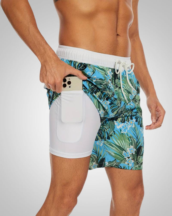 Hanery | Men's Sporty Slim-Fit Swim Trunks with Inner Shorts
