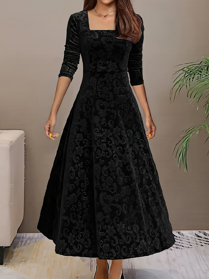 Wren | Women's Square Neck Long Sleeve Flared Midi Dress