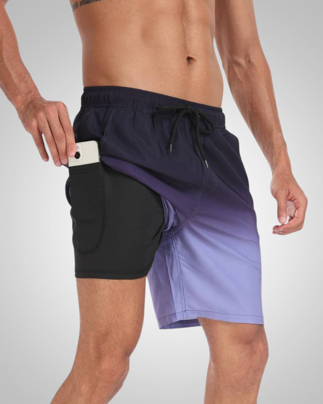 Hanery | Men's Sporty Slim-Fit Swim Trunks with Inner Shorts