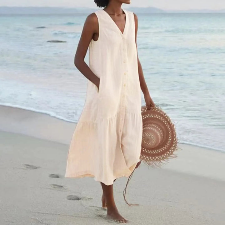 Nova | Women's Breezy V-neck Summer Dress with Buttons