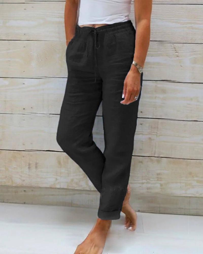 Luciana | Women’s Tapered Drawstring Linen Jogger Pants