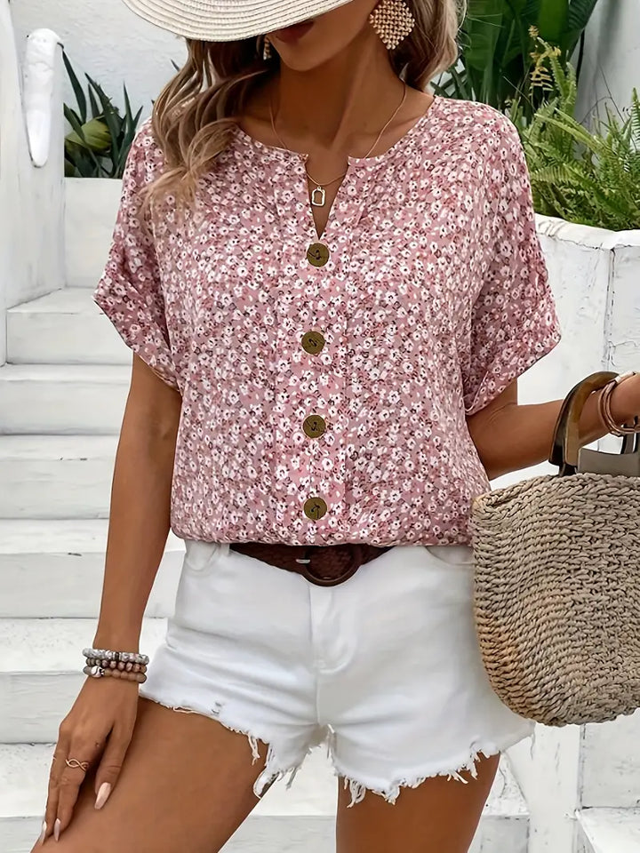 Sienna | Women's Floral Print Buttoned Short Sleeve Casual Blouse