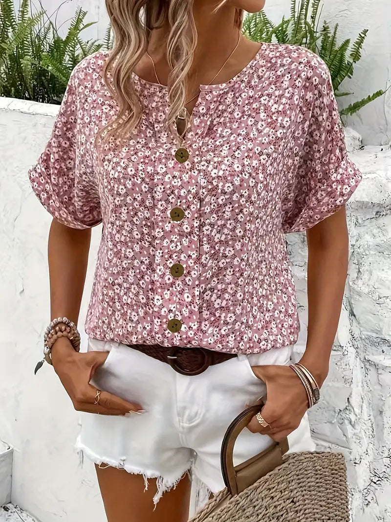 Sienna | Women's Floral Print Buttoned Short Sleeve Casual Blouse