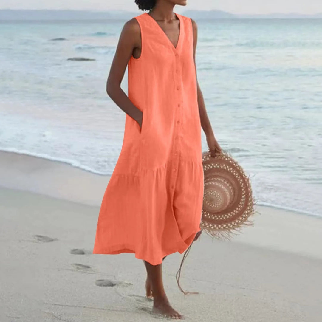 Nova | Women's Breezy V-neck Summer Dress with Buttons