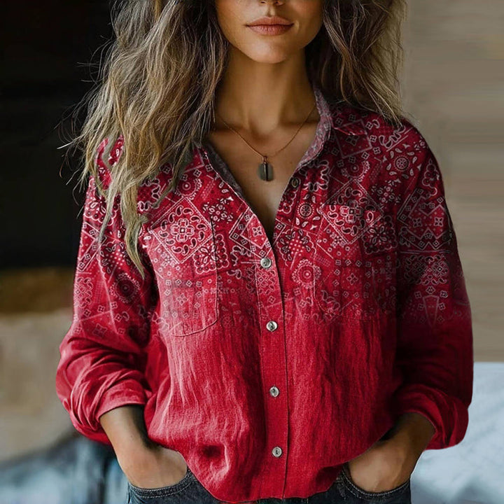Rainey | Women's Pattern Print Buttoned Vintage Blouse