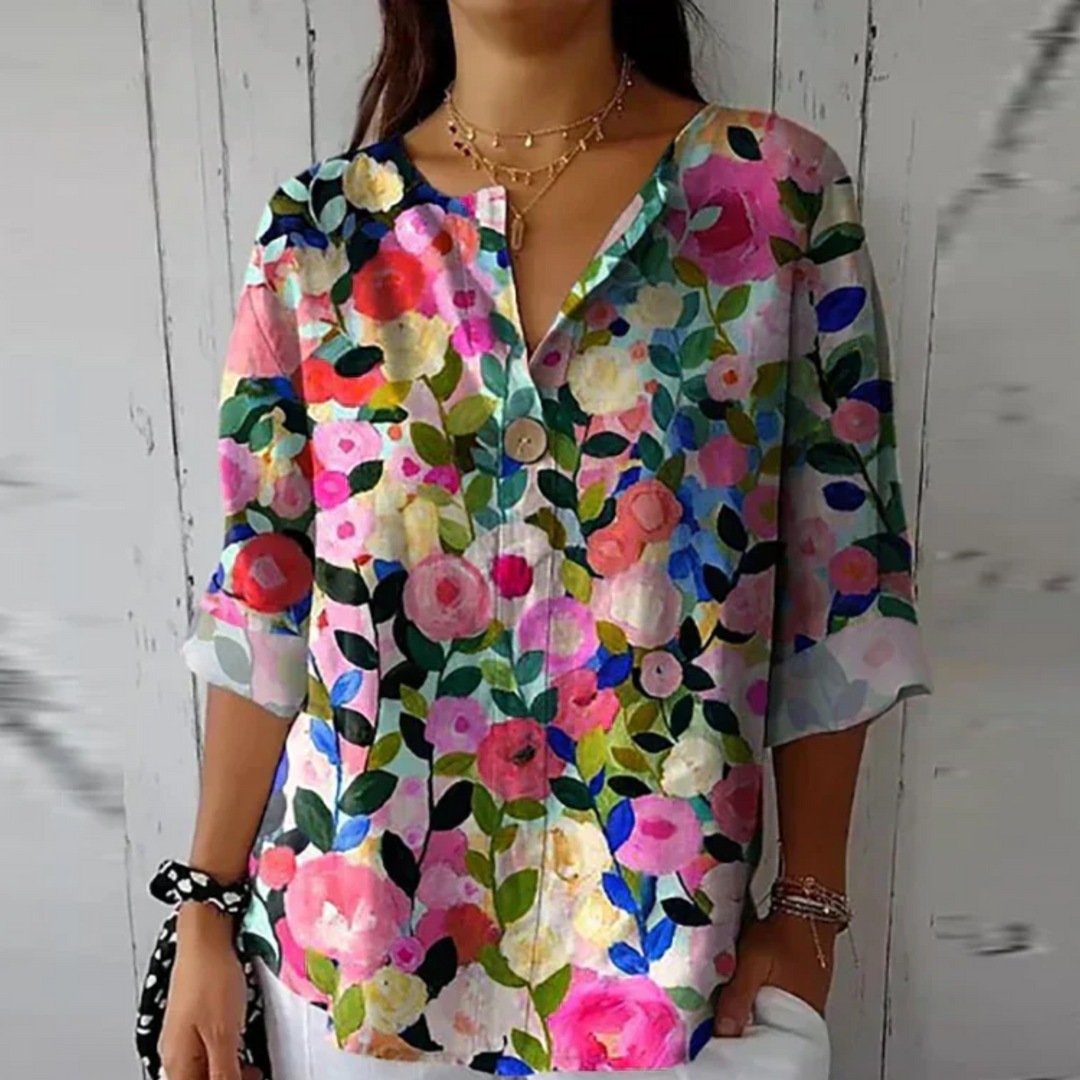 Eva | Women's Floral Print Buttoned Casual Blouse