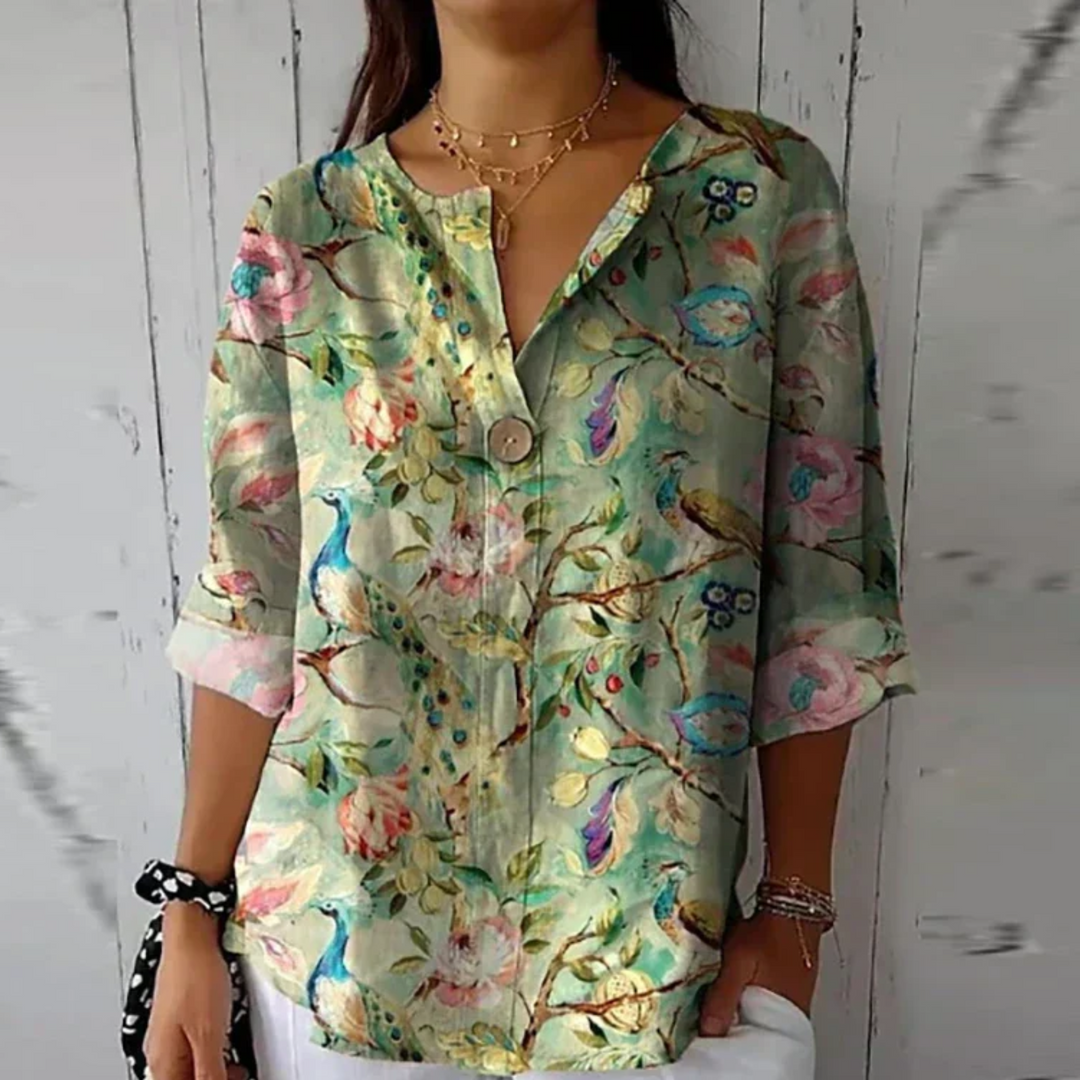 Eva | Women's Floral Print Buttoned Casual Blouse