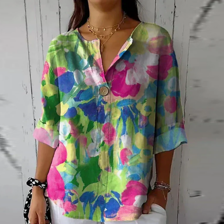 Eva | Women's Floral Print Buttoned Casual Blouse