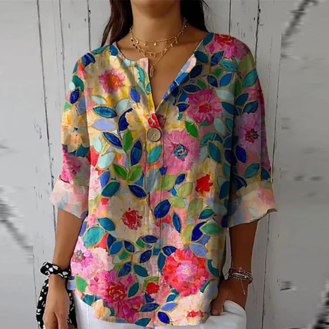 Eva | Women's Floral Print Buttoned Casual Blouse