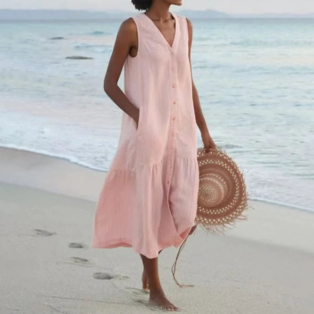 Nova | Women's Breezy V-neck Summer Dress with Buttons