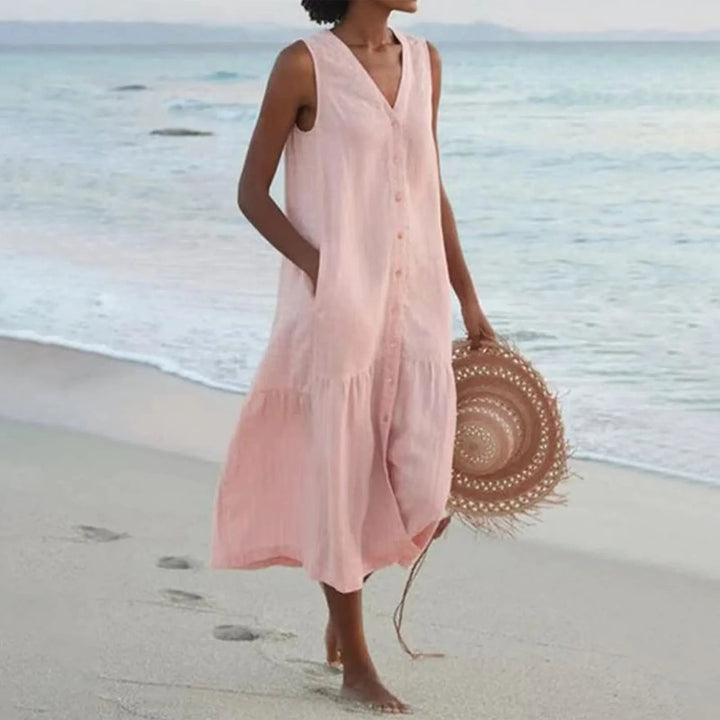 Nova | Women's Breezy V-neck Summer Dress with Buttons