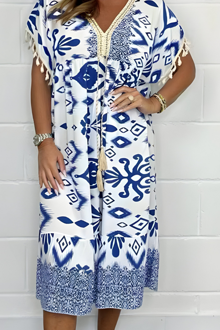 Odalys | Women’s V-Neck Summer Boho Midi Dress