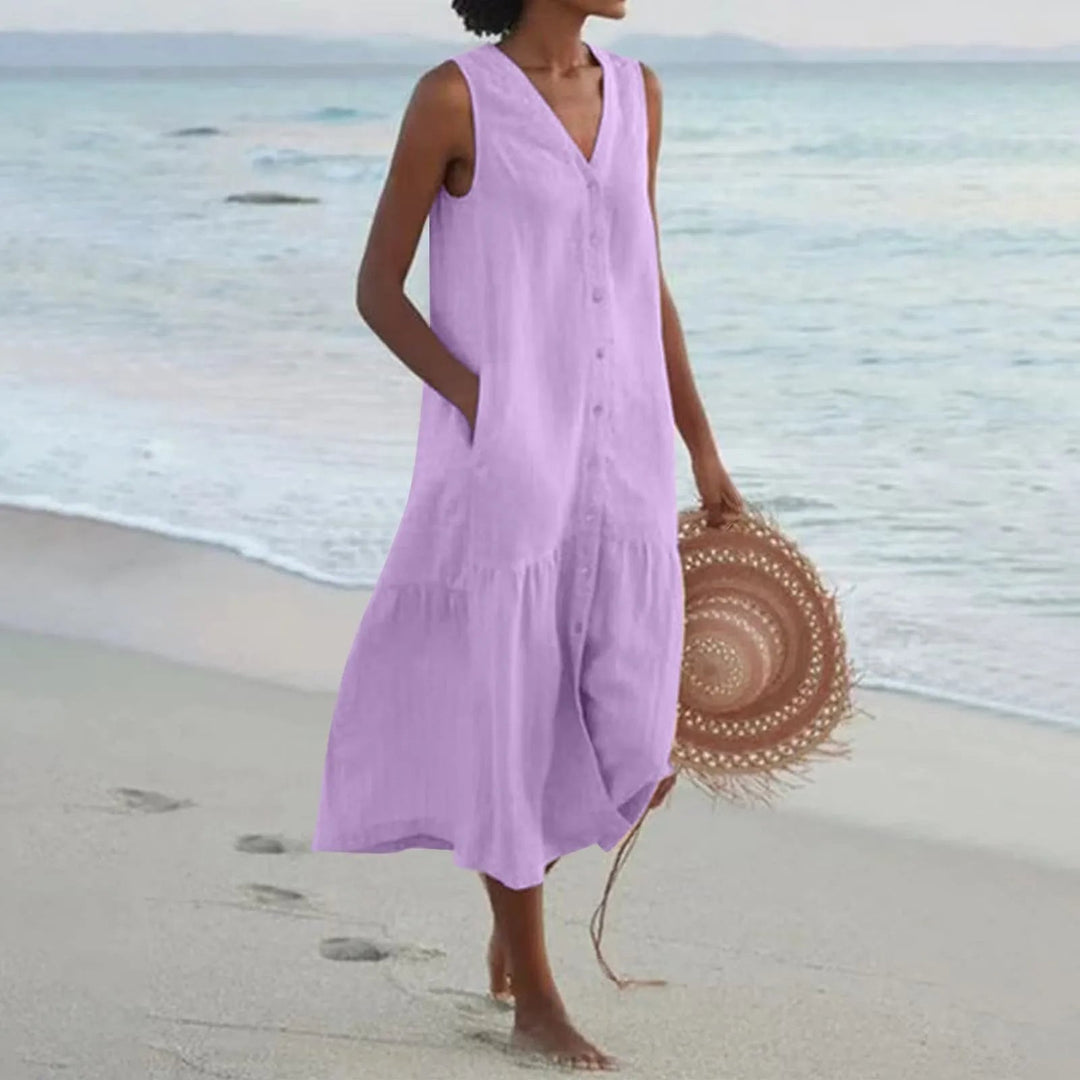 Nova | Women's Breezy V-neck Summer Dress with Buttons