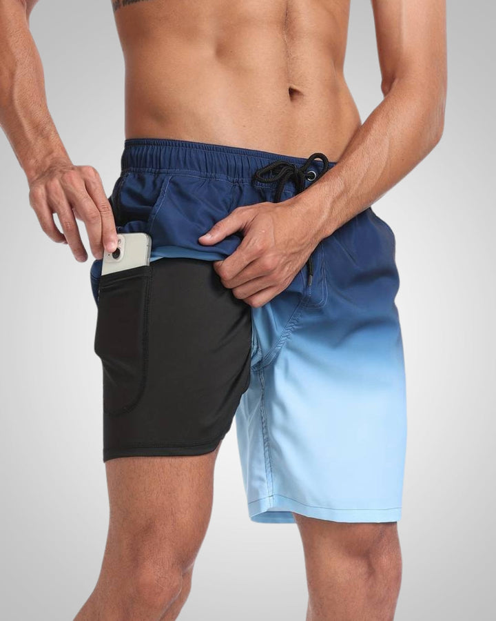 Hanery | Men's Sporty Slim-Fit Swim Trunks with Inner Shorts