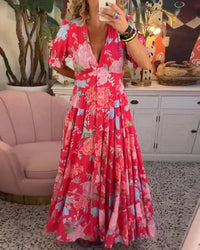 Aaliyah | Women's Floral V-neck Maxi Dress With Short Sleeves