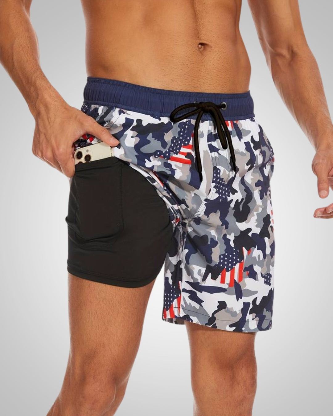 Hanery | Men's Sporty Slim-Fit Swim Trunks with Inner Shorts