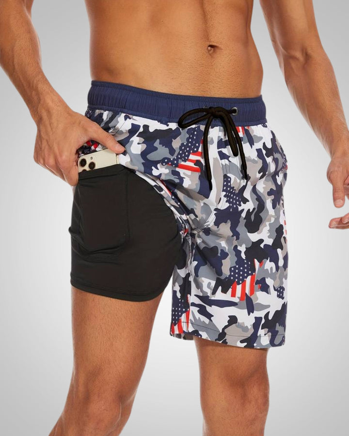 Hanery | Men's Sporty Slim-Fit Swim Trunks with Inner Shorts