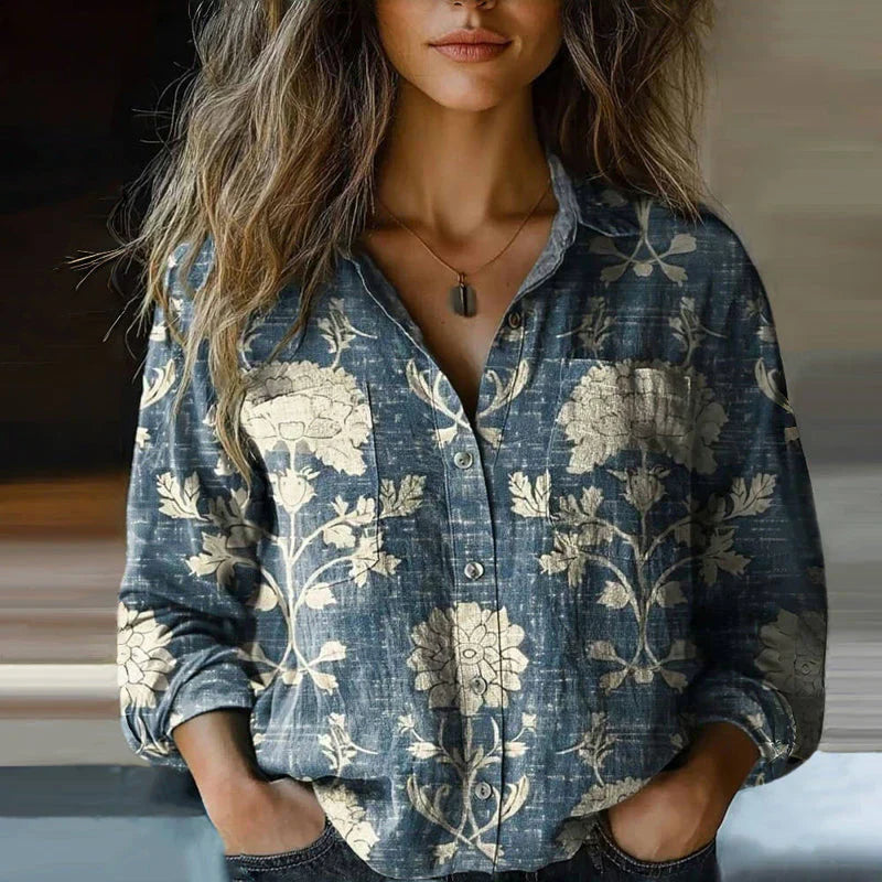 Rainey | Women's Pattern Print Buttoned Vintage Blouse