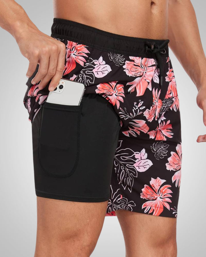 Hanery | Men's Sporty Slim-Fit Swim Trunks with Inner Shorts