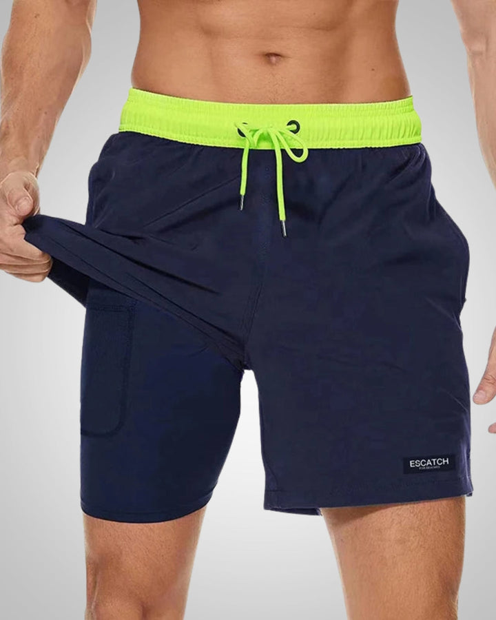 Liam | Men's Sporty Slim-Fit Swim Trunks With Inner Shorts