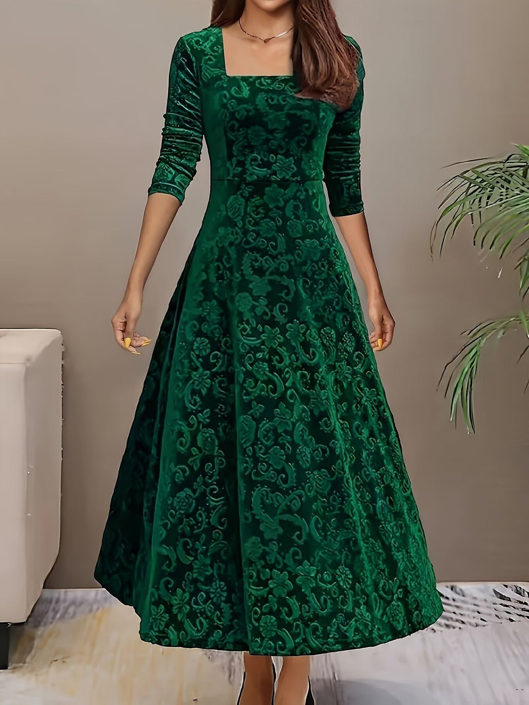 Wren | Women's Square Neck Long Sleeve Flared Midi Dress