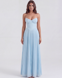 Isla | Women's Elegant Baby Blue Pleated Maxi Dress