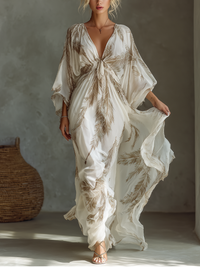 Vivian | Women's Palm Print Chiffon Maxi Dress