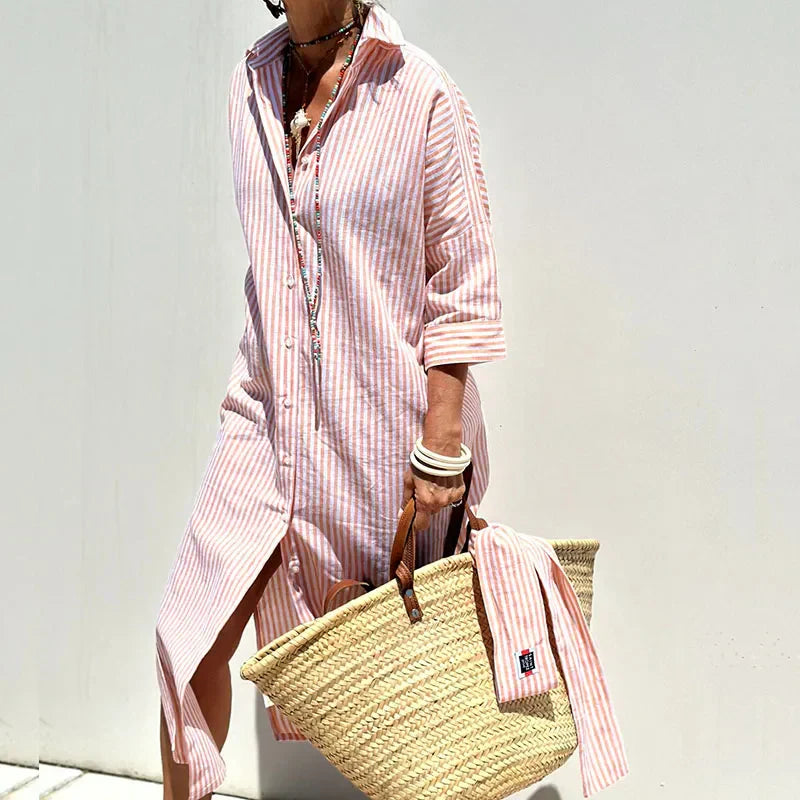 Samantha | Women’s Beach Shirt Collar Maxi Dress
