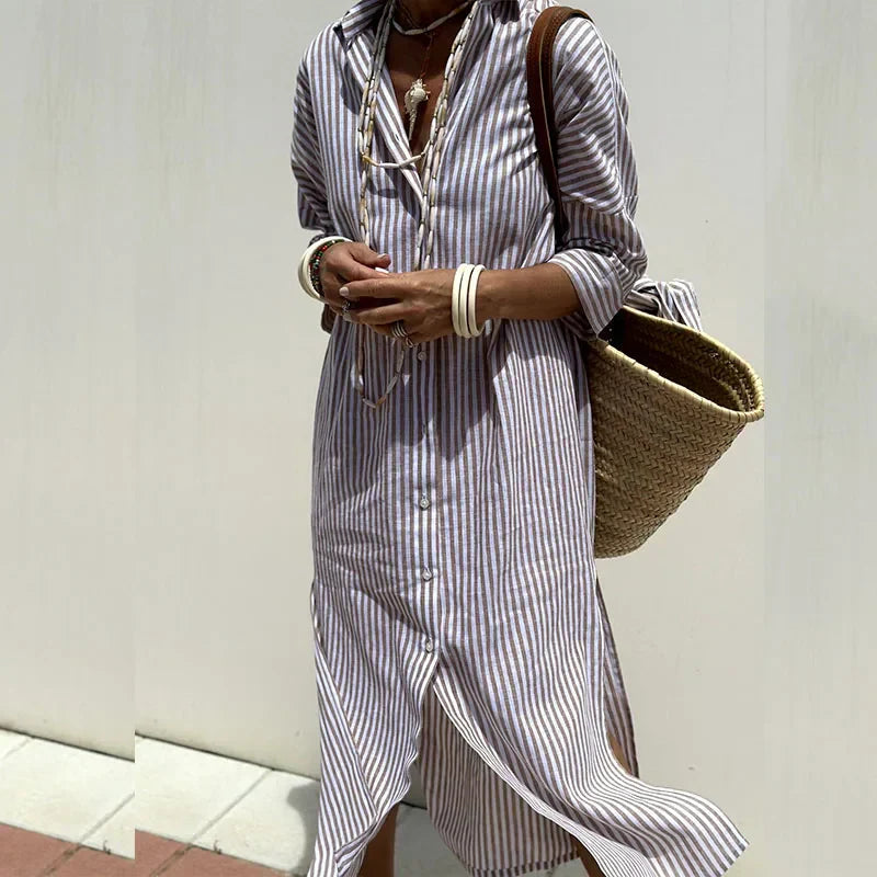 Samantha | Women’s Beach Shirt Collar Maxi Dress