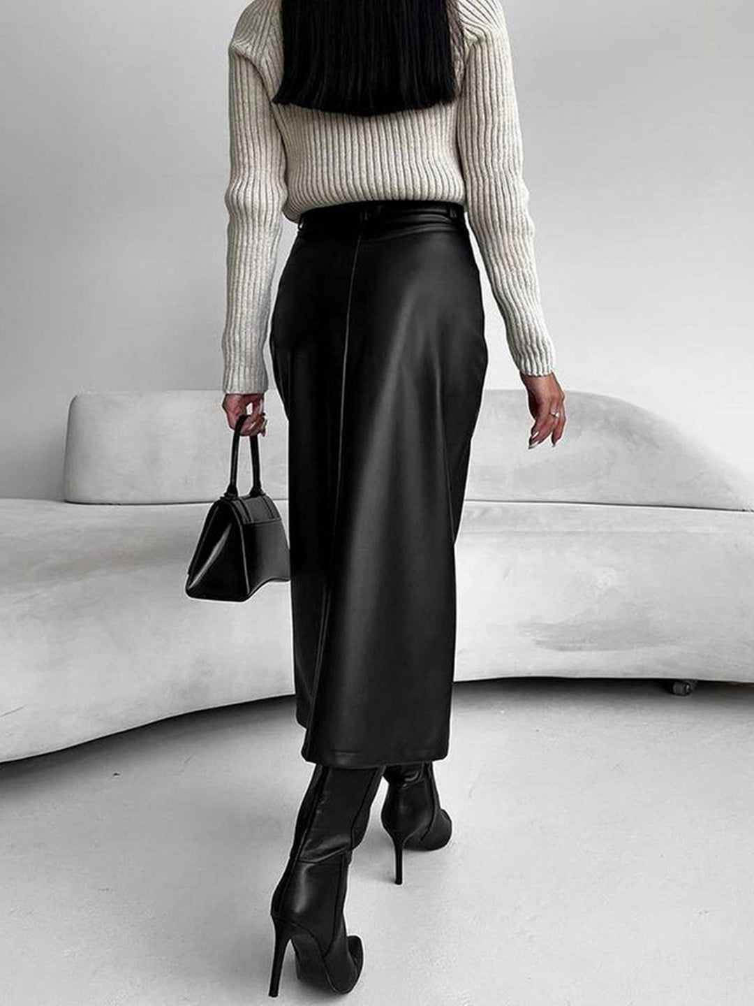 Elvira | Women's High Waist Slit Midi Skirt