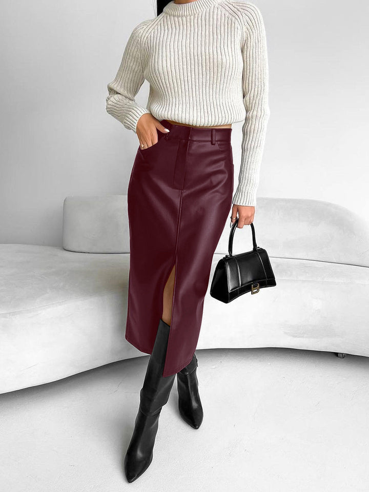 Elvira | Women's High Waist Slit Midi Skirt