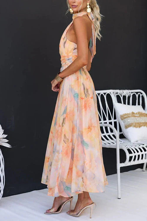 Marcella | Women's Halter Neck Printed Summer Maxi Dress