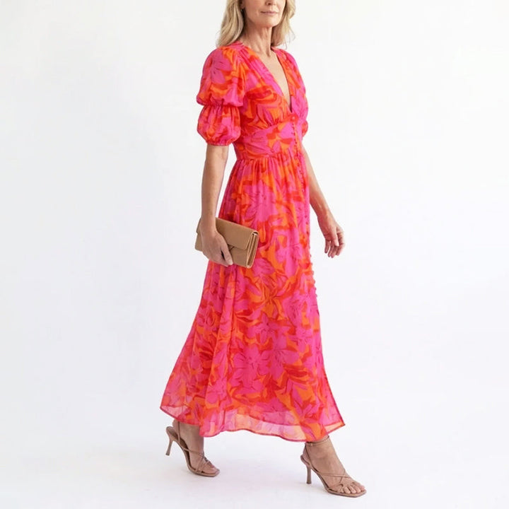 Linda | Women's Elegant Puff Sleeve Floral Summer Dress