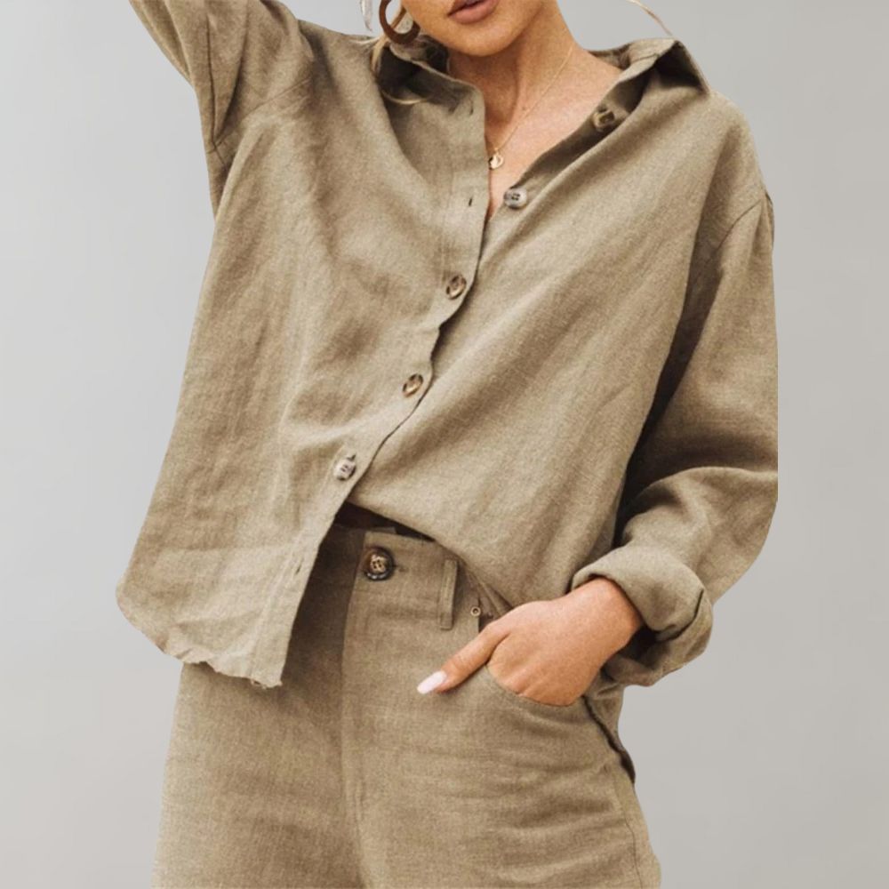 Kallie | Women's Buttoned Collared Linen Blouse