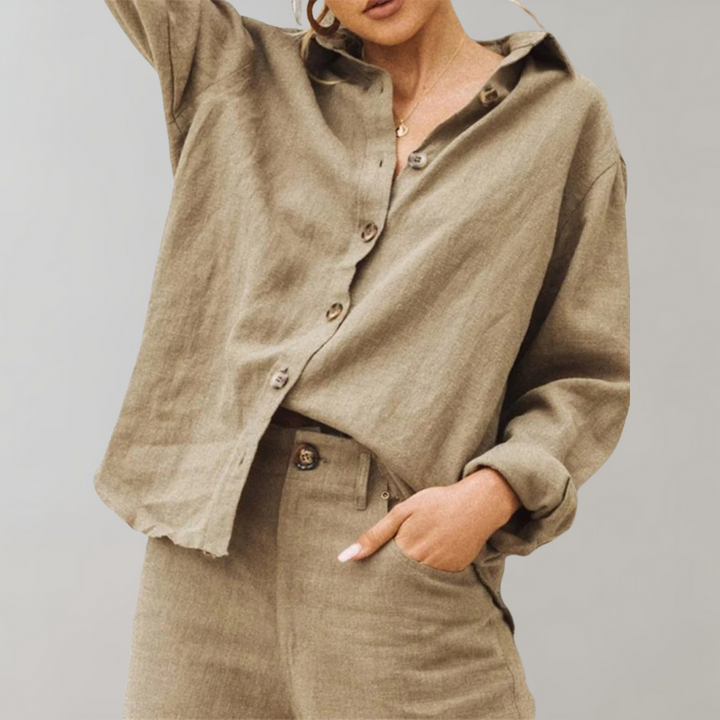 Kallie | Women's Buttoned Collared Linen Blouse