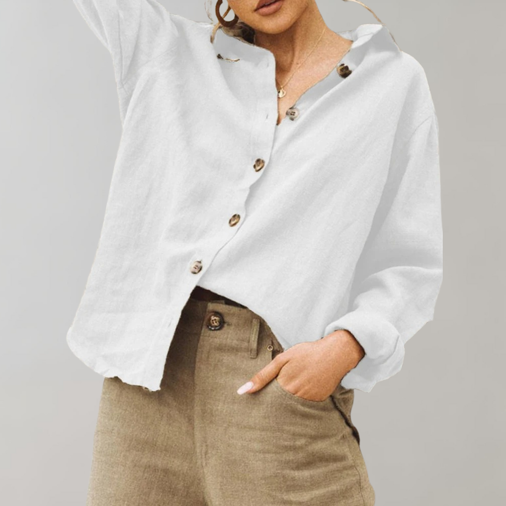 Kallie | Women's Buttoned Collared Linen Blouse