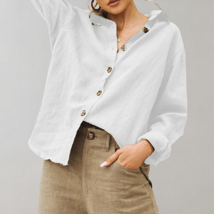 Kallie | Women's Buttoned Collared Linen Blouse