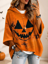 Women's Halloween Pumpkin Quarter Sleeve Hoodie