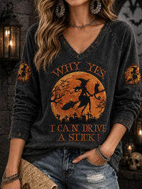 Women's Halloween Witch Moon Print Top