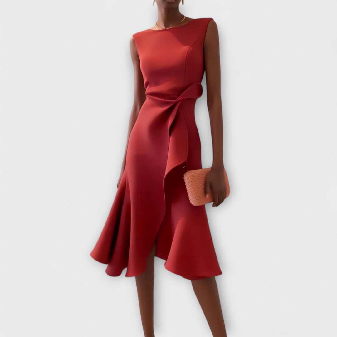 Carol | Women's Sleeveless Asymmetric Draped Midi Dress