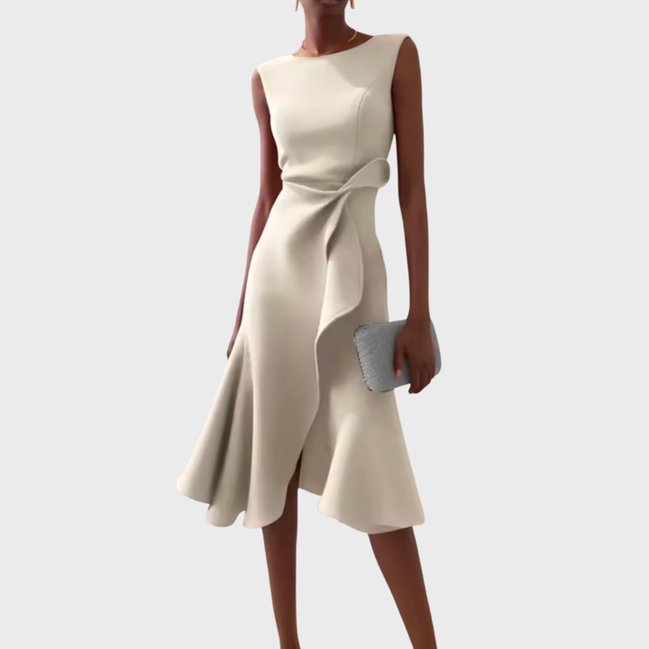 Carol | Women's Sleeveless Asymmetric Draped Midi Dress