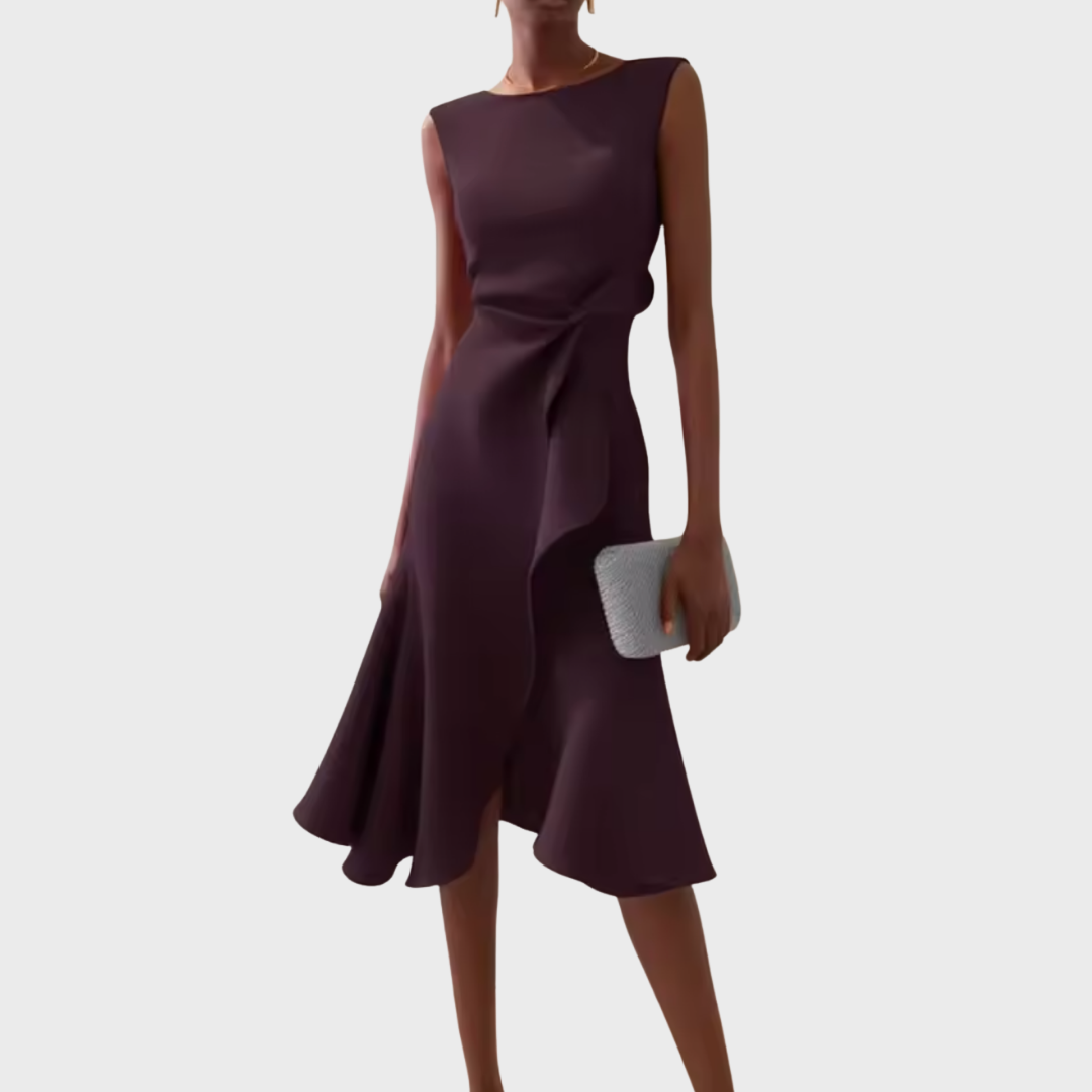 Carol | Women's Sleeveless Asymmetric Draped Midi Dress