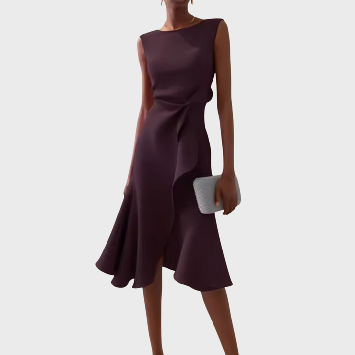 Carol | Women's Sleeveless Asymmetric Draped Midi Dress
