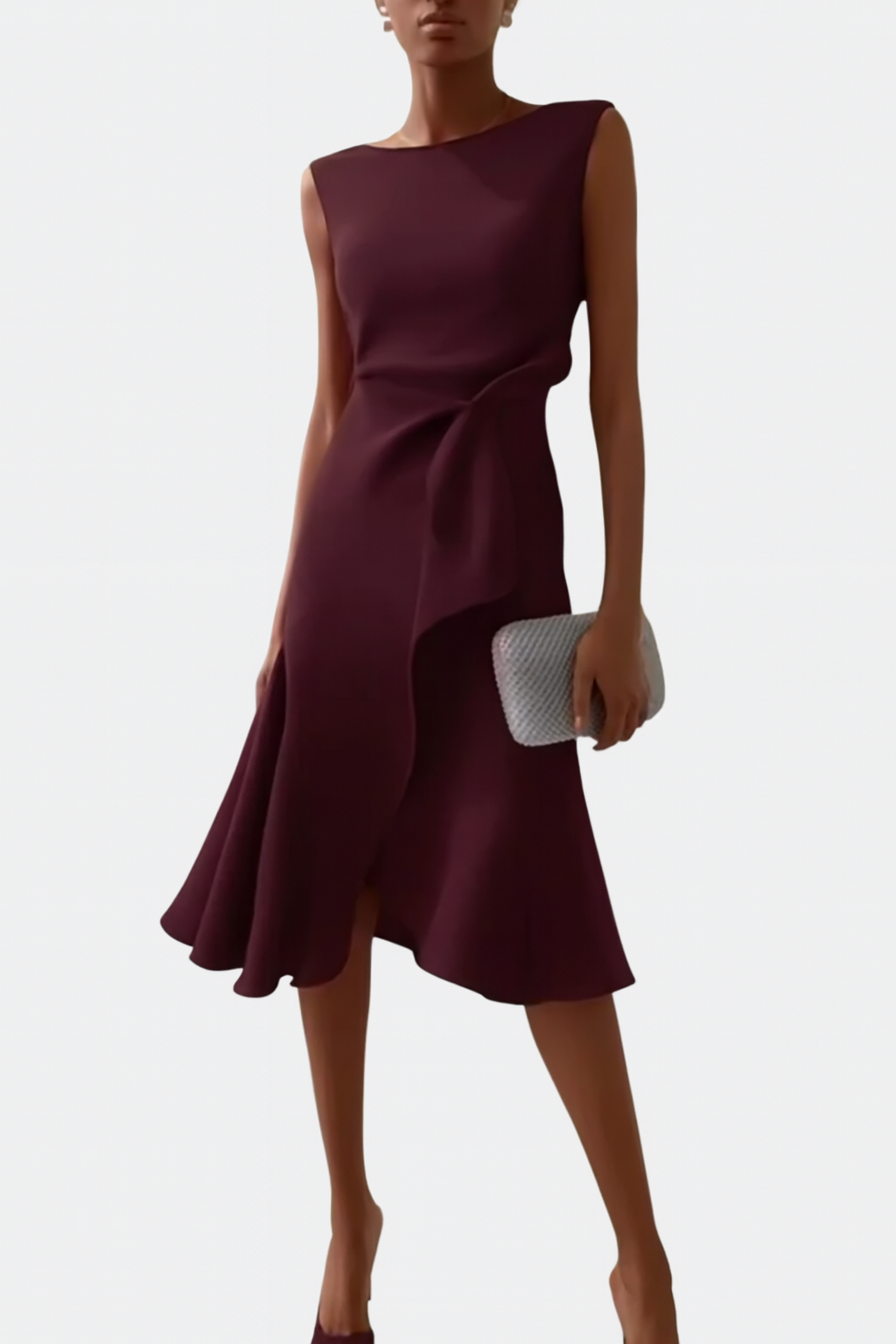 Carol | Women's Sleeveless Asymmetric Draped Midi Dress