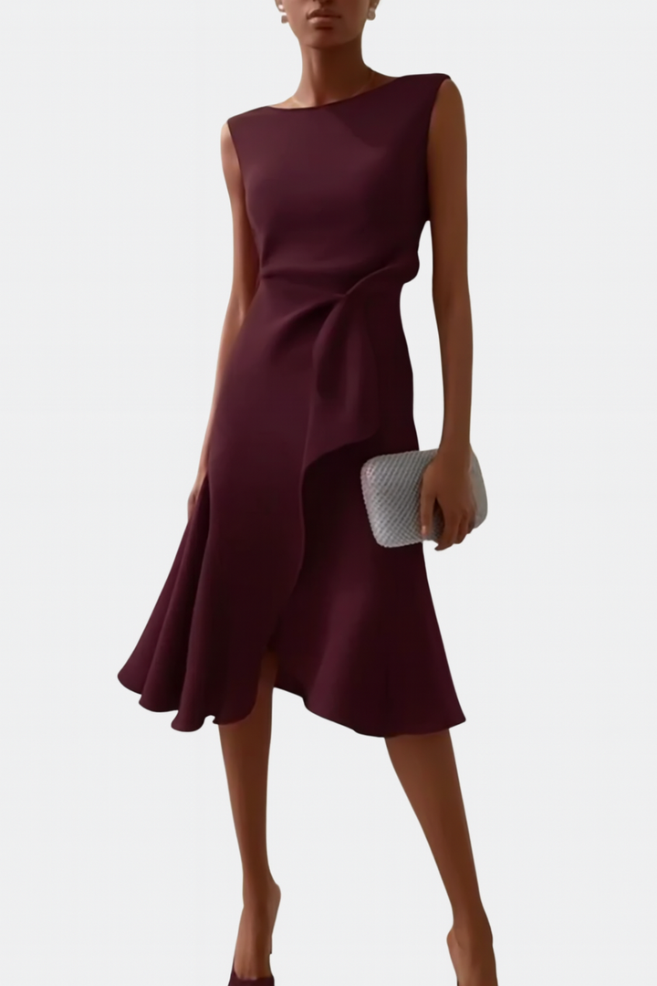 Carol | Women's Sleeveless Asymmetric Draped Midi Dress